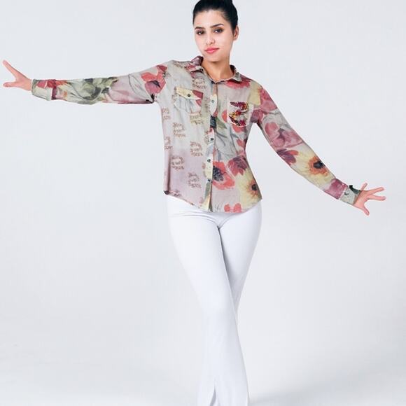 Desigual Floral Button-Up Blouse Size M Lightweight Sheer Embroidered Pocket - Picture 1 of 10